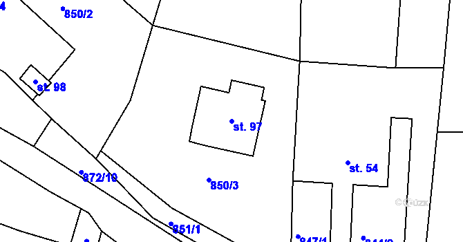 Parcela st. 97 v KÚ Brtnička, Katastrální mapa