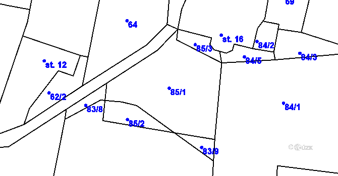 Parcela st. 85/1 v KÚ Brtnička, Katastrální mapa