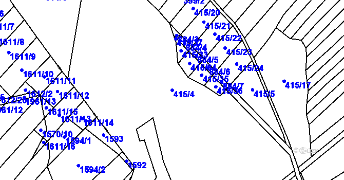 Parcela st. 415/4 v KÚ Brtnička, Katastrální mapa