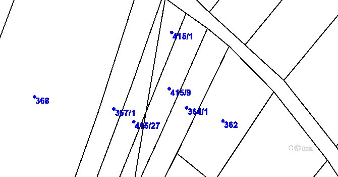 Parcela st. 415/9 v KÚ Brtnička, Katastrální mapa