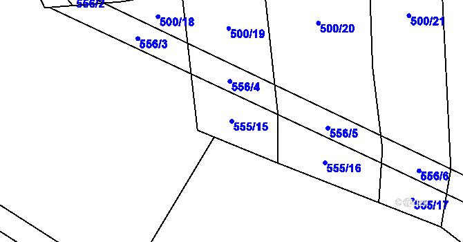 Parcela st. 555/15 v KÚ Brtnička, Katastrální mapa