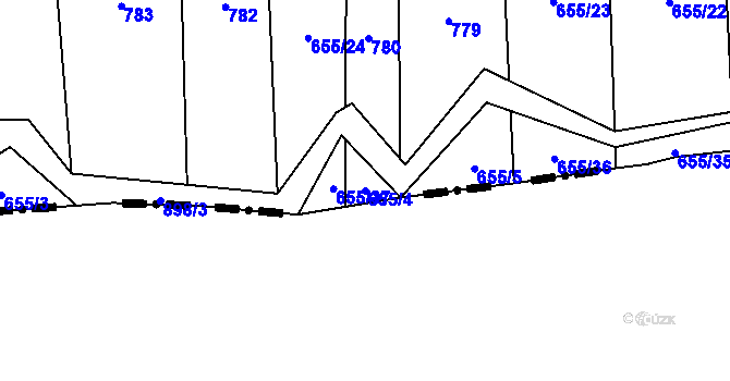 Parcela st. 655/4 v KÚ Brtnička, Katastrální mapa