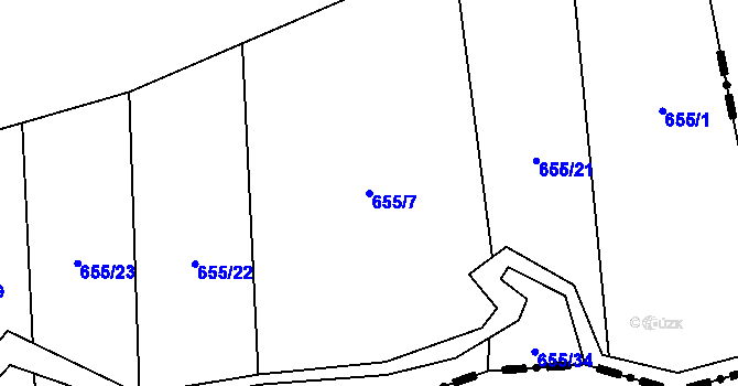 Parcela st. 655/7 v KÚ Brtnička, Katastrální mapa