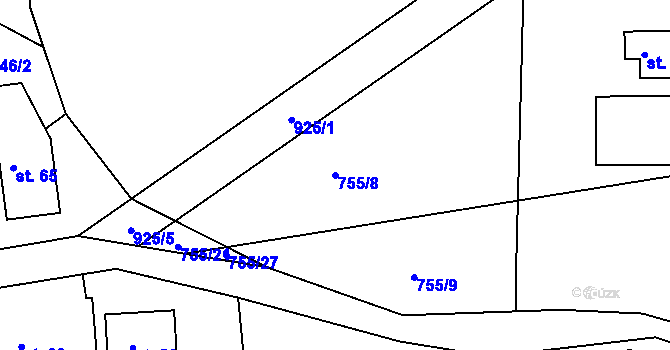 Parcela st. 755/8 v KÚ Brtnička, Katastrální mapa