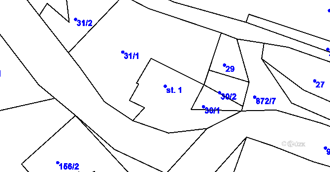 Parcela st. 1 v KÚ Brtnička, Katastrální mapa