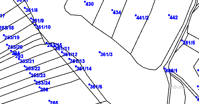 Parcela st. 361/3 v KÚ Brtnička, Katastrální mapa