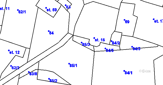 Parcela st. 85/3 v KÚ Brtnička, Katastrální mapa