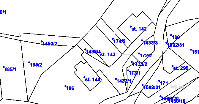 Parcela st. 143 v KÚ Brtníky, Katastrální mapa