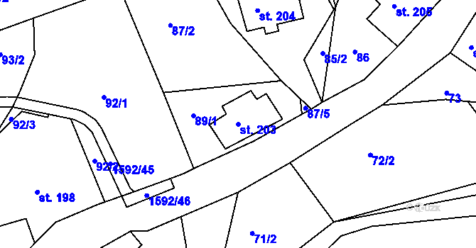 Parcela st. 203 v KÚ Brtníky, Katastrální mapa