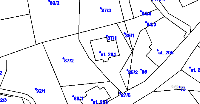 Parcela st. 204 v KÚ Brtníky, Katastrální mapa