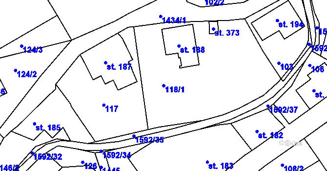 Parcela st. 118/1 v KÚ Brtníky, Katastrální mapa