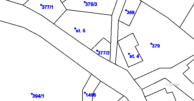 Parcela st. 377/2 v KÚ Brtníky, Katastrální mapa