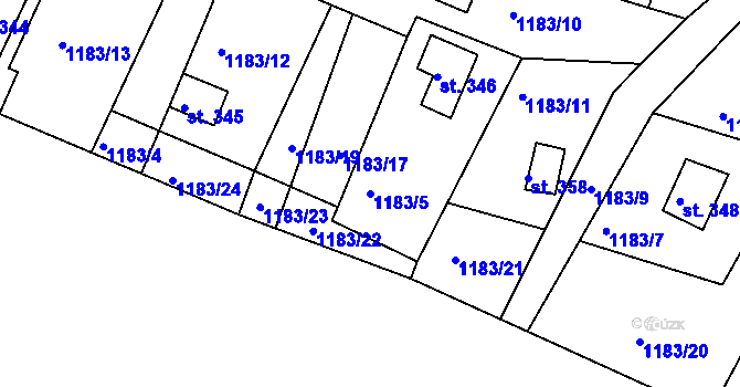 Parcela st. 1183/5 v KÚ Brtníky, Katastrální mapa