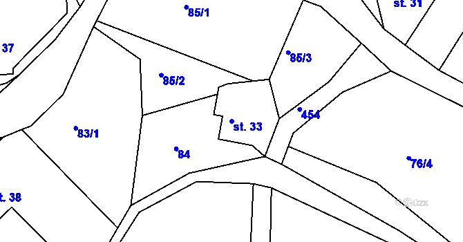 Parcela st. 33 v KÚ Kopec, Katastrální mapa