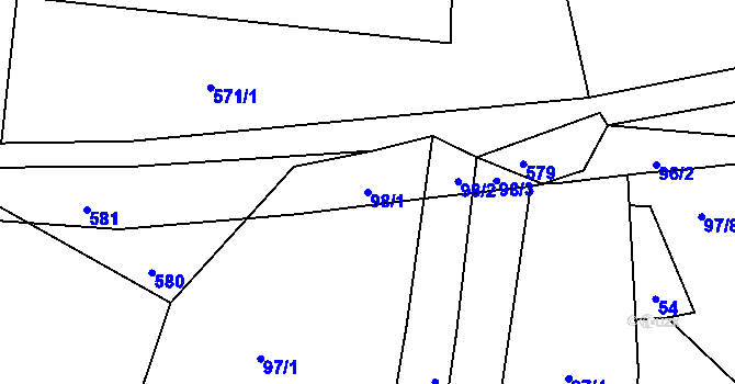 Parcela st. 98/1 v KÚ Jeneč, Katastrální mapa