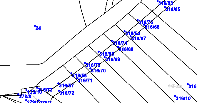 Parcela st. 316/55 v KÚ Jeneč, Katastrální mapa