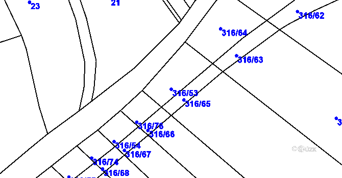 Parcela st. 316/53 v KÚ Jeneč, Katastrální mapa