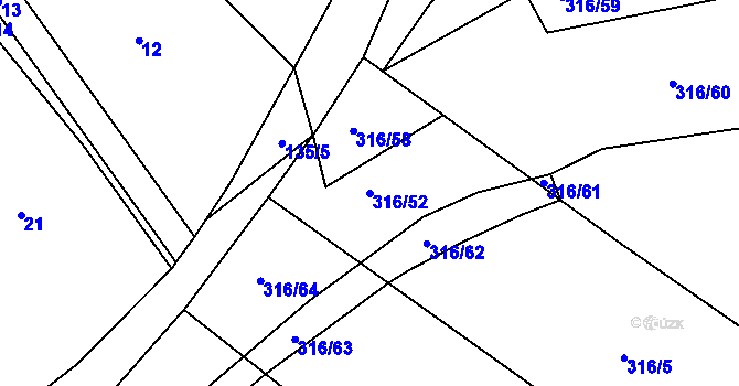 Parcela st. 316/52 v KÚ Jeneč, Katastrální mapa