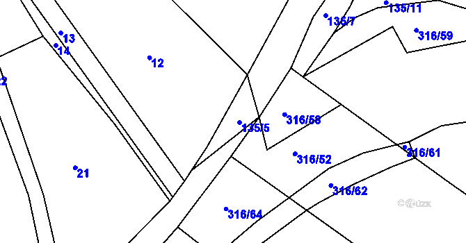Parcela st. 135/5 v KÚ Jeneč, Katastrální mapa