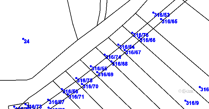 Parcela st. 316/74 v KÚ Jeneč, Katastrální mapa