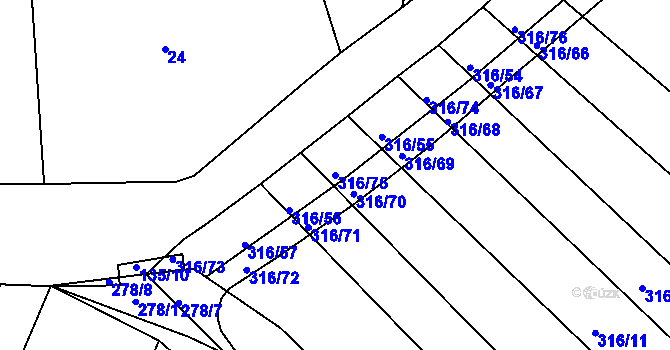 Parcela st. 316/75 v KÚ Jeneč, Katastrální mapa