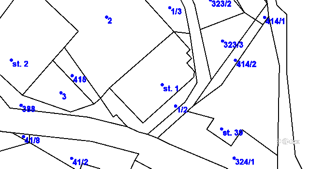Parcela st. 1 v KÚ Korbelova Lhota, Katastrální mapa