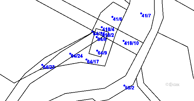 Parcela st. 64/9 v KÚ Korbelova Lhota, Katastrální mapa