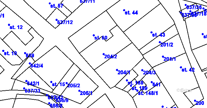 Parcela st. 204/2 v KÚ Brumov u Lomnice, Katastrální mapa