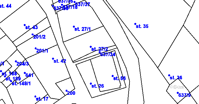 Parcela st. 637/34 v KÚ Brumov u Lomnice, Katastrální mapa