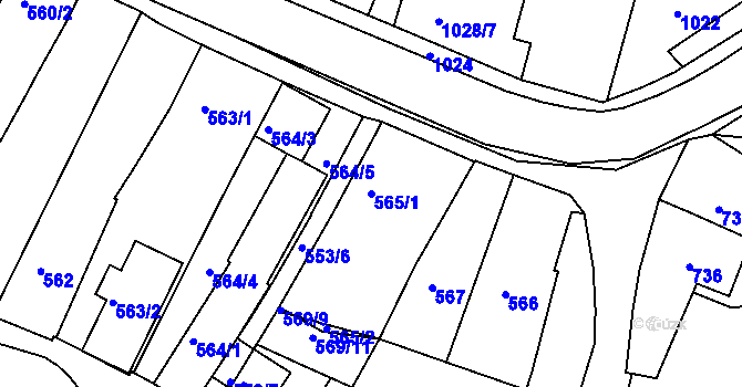 Parcela st. 565/1 v KÚ Brumov, Katastrální mapa