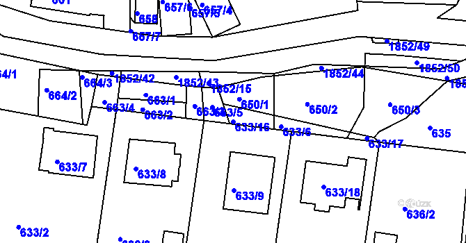 Parcela st. 633/16 v KÚ Brumov, Katastrální mapa