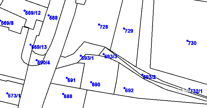 Parcela st. 693/3 v KÚ Brumov, Katastrální mapa