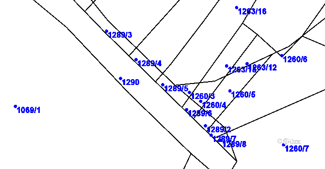 Parcela st. 1289/5 v KÚ Brumov, Katastrální mapa
