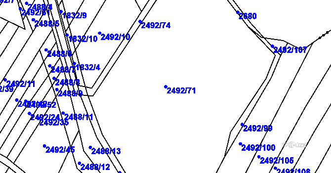 Parcela st. 2492/71 v KÚ Brumov, Katastrální mapa