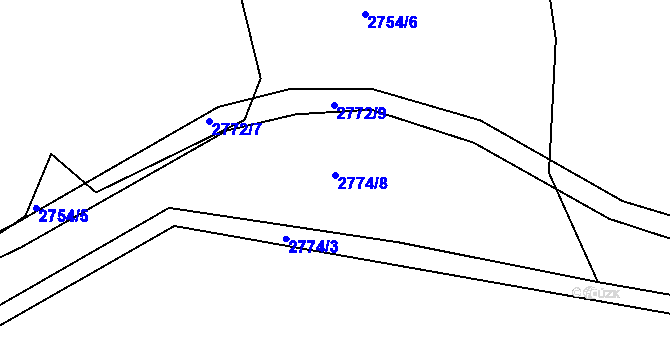 Parcela st. 2774/8 v KÚ Brumov, Katastrální mapa