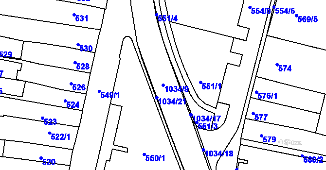 Parcela st. 1034/9 v KÚ Brumov, Katastrální mapa