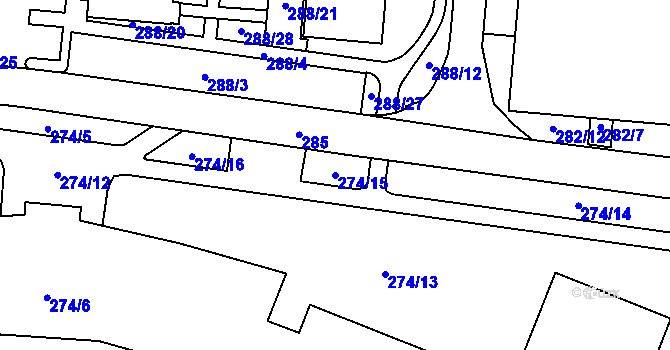 Parcela st. 274/15 v KÚ Brumov, Katastrální mapa
