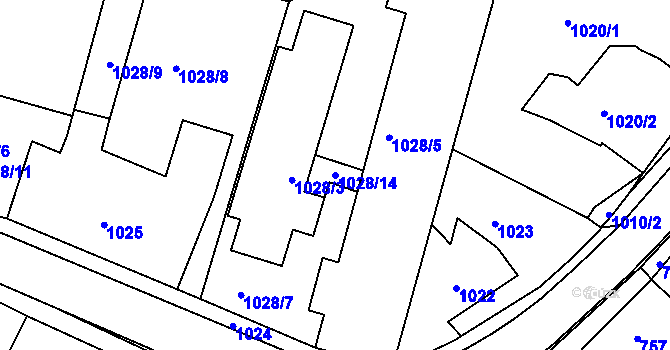 Parcela st. 1028/14 v KÚ Brumov, Katastrální mapa