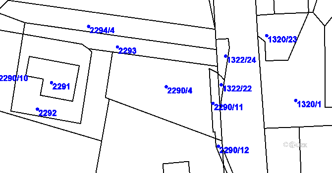 Parcela st. 2290/4 v KÚ Brumov, Katastrální mapa