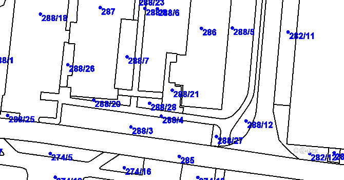 Parcela st. 288/21 v KÚ Brumov, Katastrální mapa