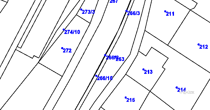 Parcela st. 266/2 v KÚ Brumov, Katastrální mapa