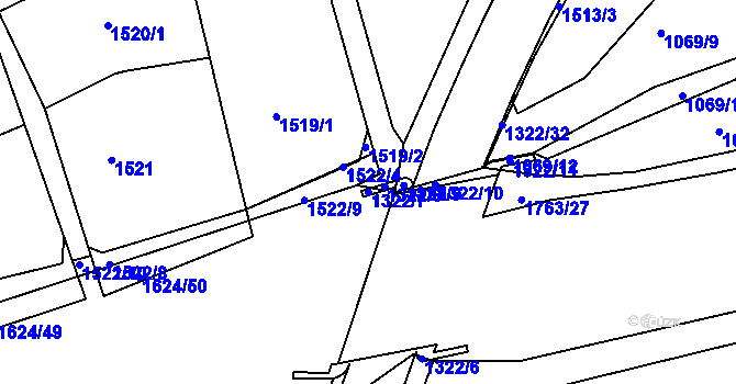 Parcela st. 1322/7 v KÚ Brumov, Katastrální mapa
