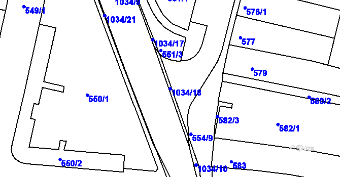 Parcela st. 1034/18 v KÚ Brumov, Katastrální mapa
