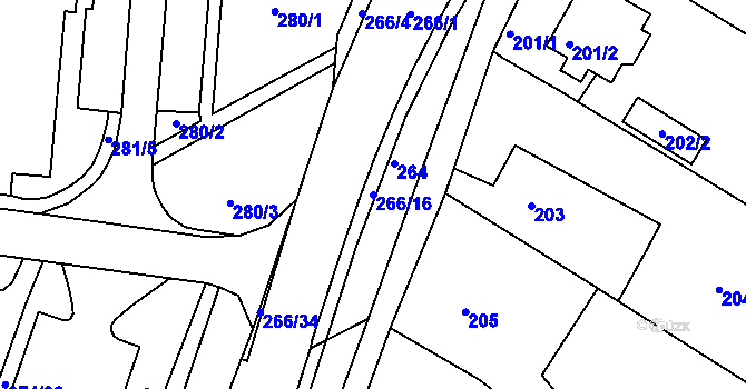 Parcela st. 266/16 v KÚ Brumov, Katastrální mapa