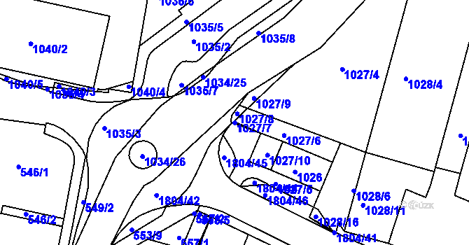 Parcela st. 1027/7 v KÚ Brumov, Katastrální mapa