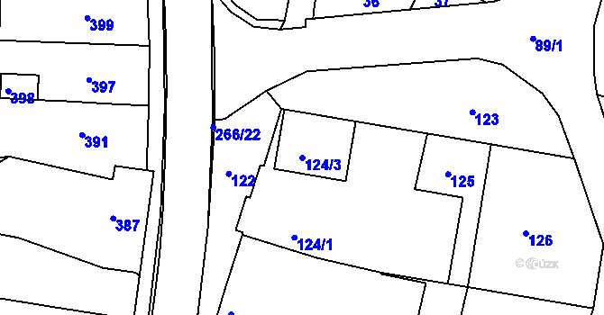 Parcela st. 124/3 v KÚ Brumov, Katastrální mapa