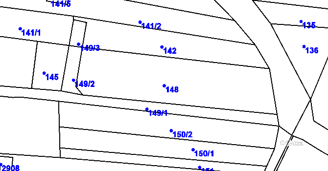 Parcela st. 148 v KÚ Brumov, Katastrální mapa
