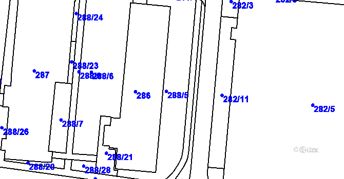 Parcela st. 288/5 v KÚ Brumov, Katastrální mapa