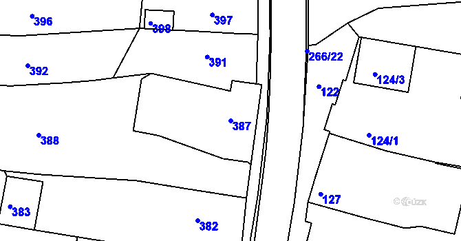 Parcela st. 387 v KÚ Brumov, Katastrální mapa
