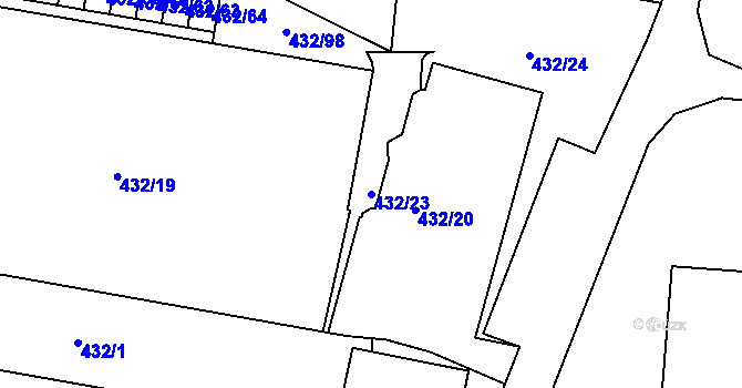 Parcela st. 432/23 v KÚ Brumov, Katastrální mapa